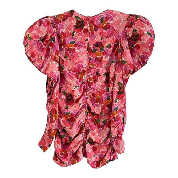 Isabel Marant $945 Floral Puff Sleeve Mirnao Ruched V Neck Top NWT Size 36 US 4 - Picture 9 of 11